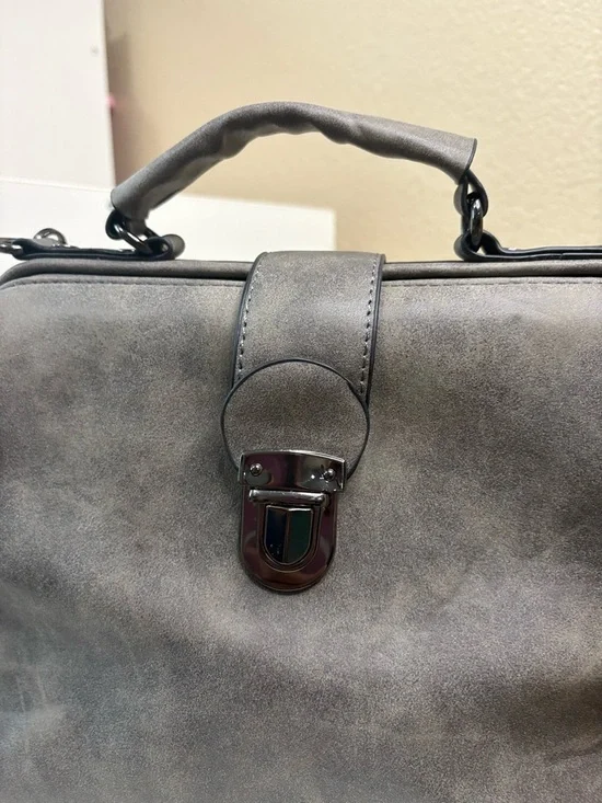 Vintage Doctor Bag Gray Vegan Leather Satchel Structured Multi Pocket - Picture 4 of 9